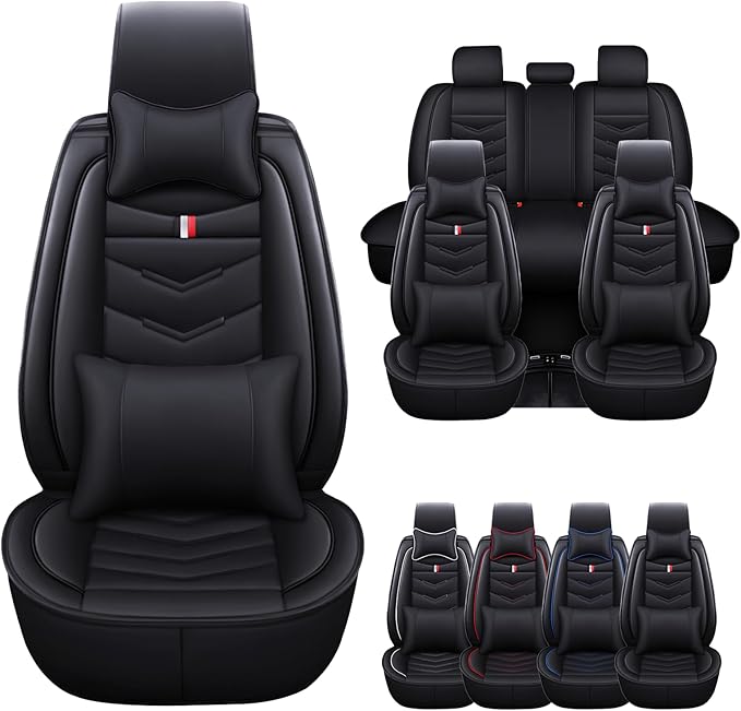 Car Seat Cover for Ford Explorer 2000-2025, Waterproof Durable Compatible Airbag, Premium Leather Seat Protector(5 Seats Luxury,Black)