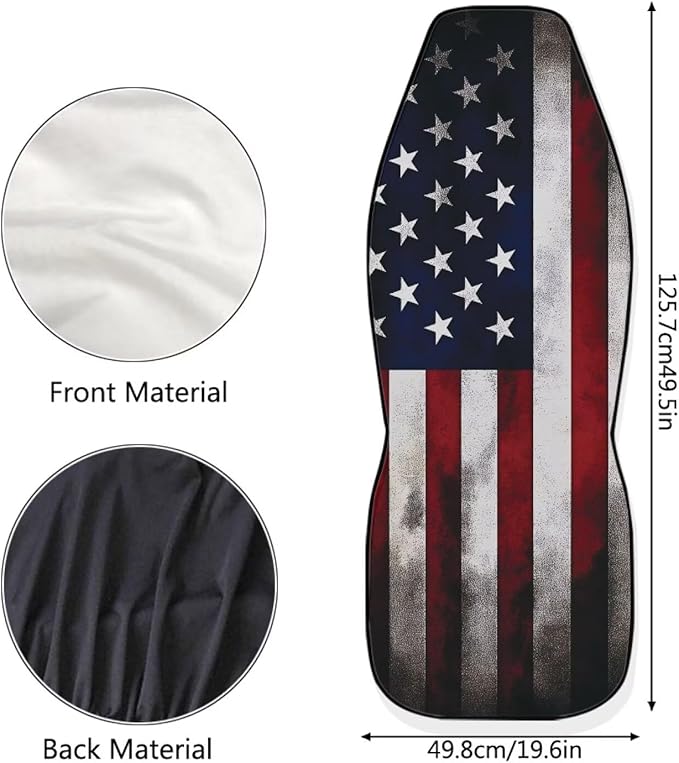 ELEQIN Vintage US Flag Print Car Seat Covers Two Front Only for Car, Automotive Interior Covers, Airbag Compatible, Quick Setup Universal Fit Seat Covers for Car, Truck, SUV