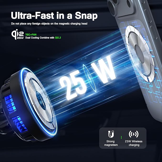 Esoulk [2026 Upgraded] Qi2 25W Fast Wireless Car Charger with Cooling Fan, Cup Holder Phone Mount with Adjustable Long Arm, Magnetic Fast Charging Holder for iPhone & Android