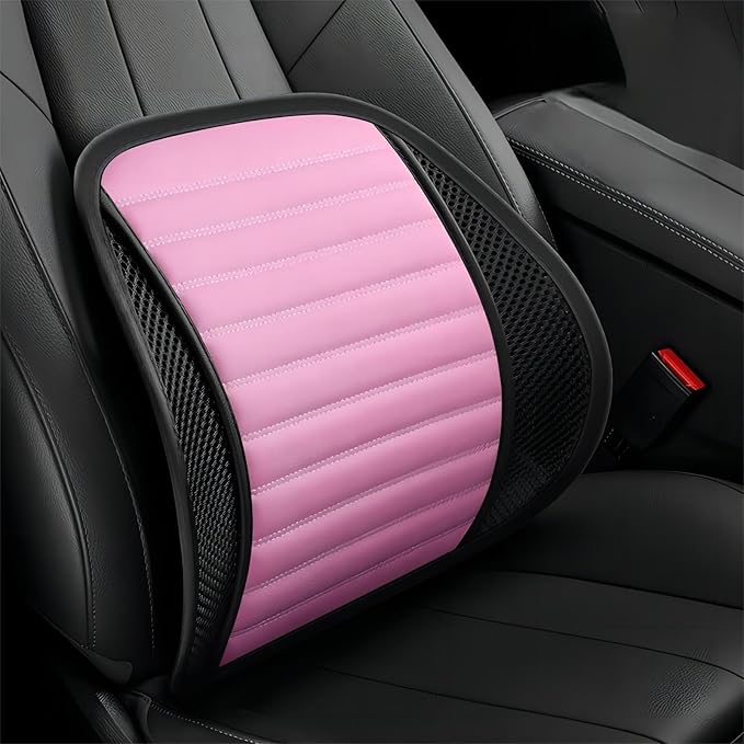 Premium Car Interior Back Support - Versatile Lumbar Cushion for Driver Seat with Breathable Fabric and Adjustable Strap. (1, Pink)
