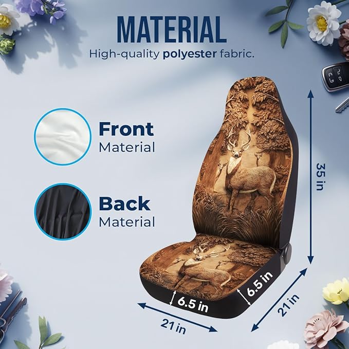 GENANY Deer Hunting Car Seat Covers Set of 2, Breathable Front Seat Covers for Truck Sedan SUV, Deer Car Accessories, Hunting Gift for Women Men