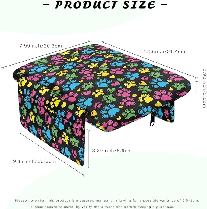Dreaweet Colorful Dog Paw Center Console Armrest Pad Cover Cute Car Accessories for Women Middle Console Covers with Pockets Soft Anti-Scratch Car Armrest Storage Box Mat