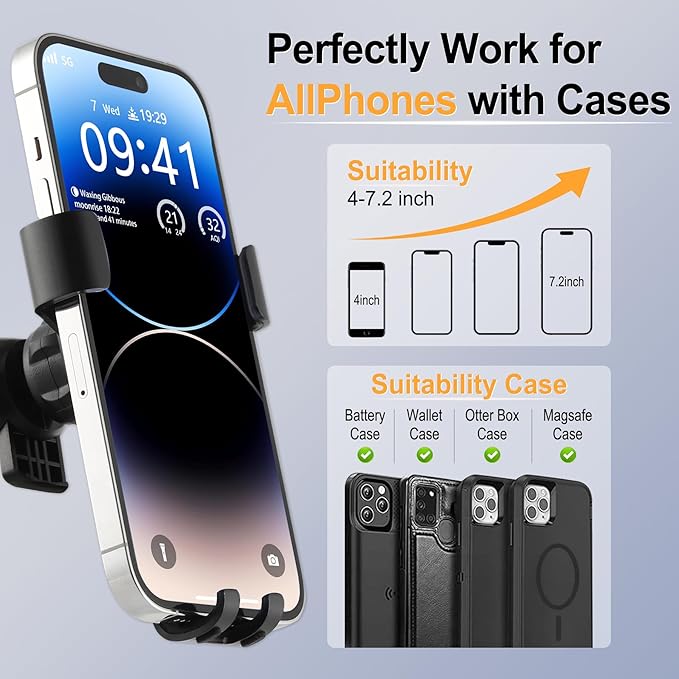 LivTee Car Phone Holders for Your Car with Clamp Head, Air Vent Cell Phone Stand Car Mount, Phone Holder Fits for iPhone Android and All Smartphone, Car Accessories for Women and Man
