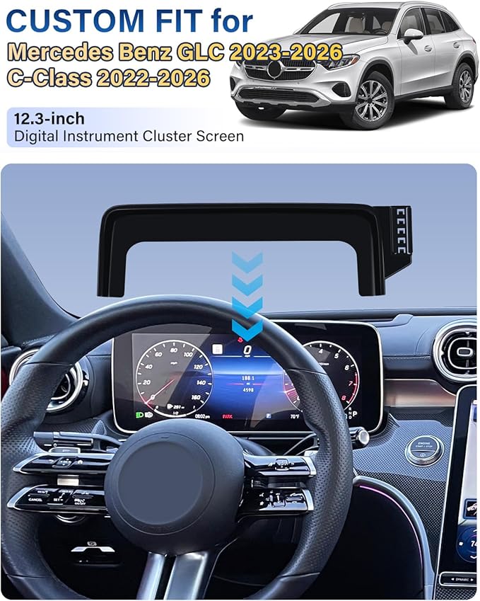 Phone Mount for Mercedes Benz GLC 2023 2024 2025 2026 C-Class 2022 2023 2024 2025 2026 Accessories 12.3-Inch Screen Fixed Clip, Automobile Cradles Car Phone Holder, Cell Phone Base Not Block Air Vent