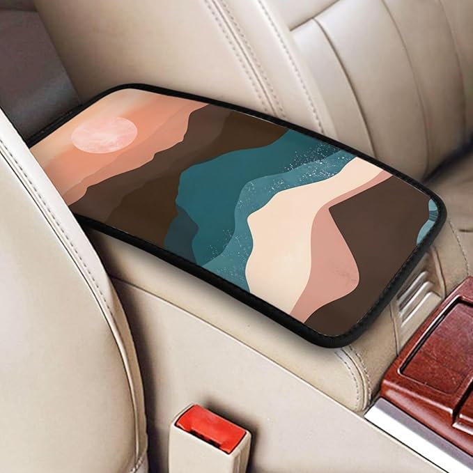 Universal Car Center Console Cushion Pad, Mountain Sun Soft Waterproof Car Center Console Cover Auto Armrest Seat Box Cover Protector for Most Vehicle SUV Truck Car