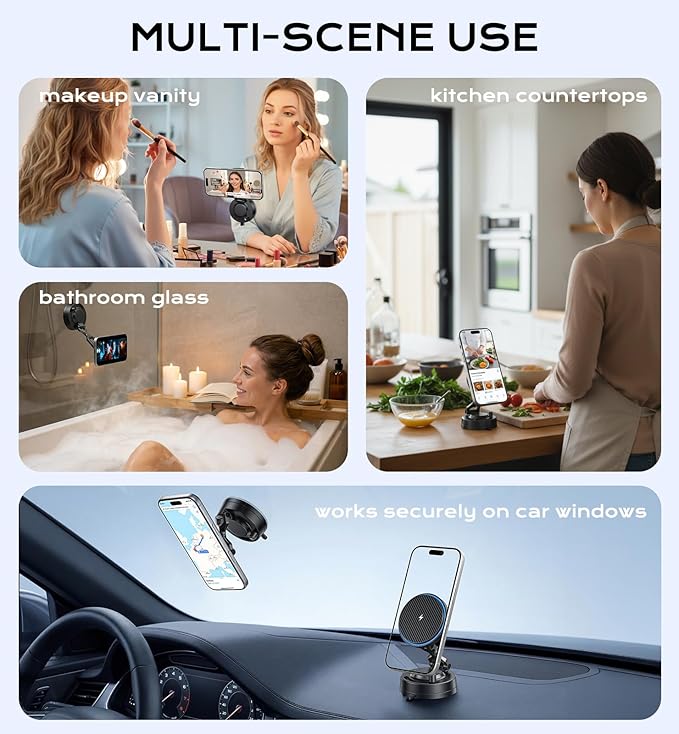 for MagSafe Car Mount Charger, 15W Fast Wireless Charging Magnetic Car Phone Holder, 360°Rotatable & Foldable Metal Stand, Strong N52 Magnet for iPhone 17–12 Series & Mag Safe Case