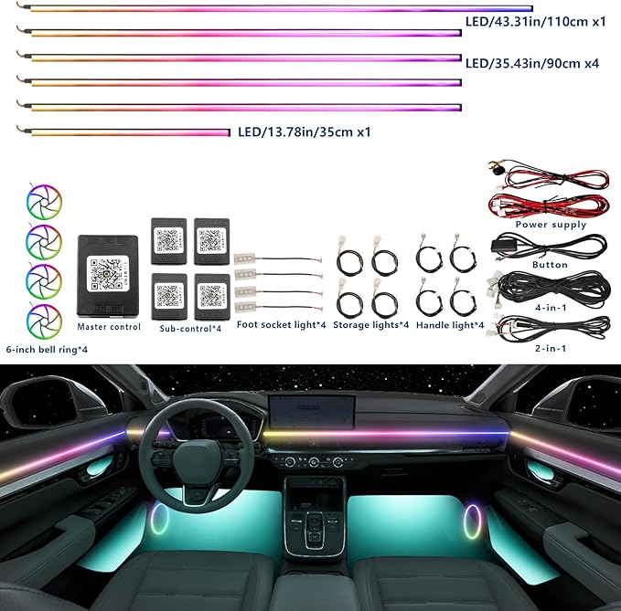 Acrylic Car LED Ambient Light, Fiber Optic Interior Light Strip, 24 Million Types, Ambient Light KKT that Swings with The Melody of Music (Dreamcolor 22 in 1)