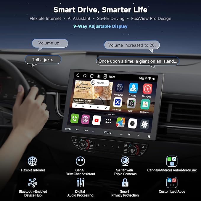ATOTO S8 MS 10" Android Double-DIN & Single-DIN Car Stereo, QLED Floating Screen, 4G LTE/Wi-Fi, Dual Cam Recording, Wireless CarPlay & Android Auto, Dual Bluetooth, GPS Track, 36EQ, DSP