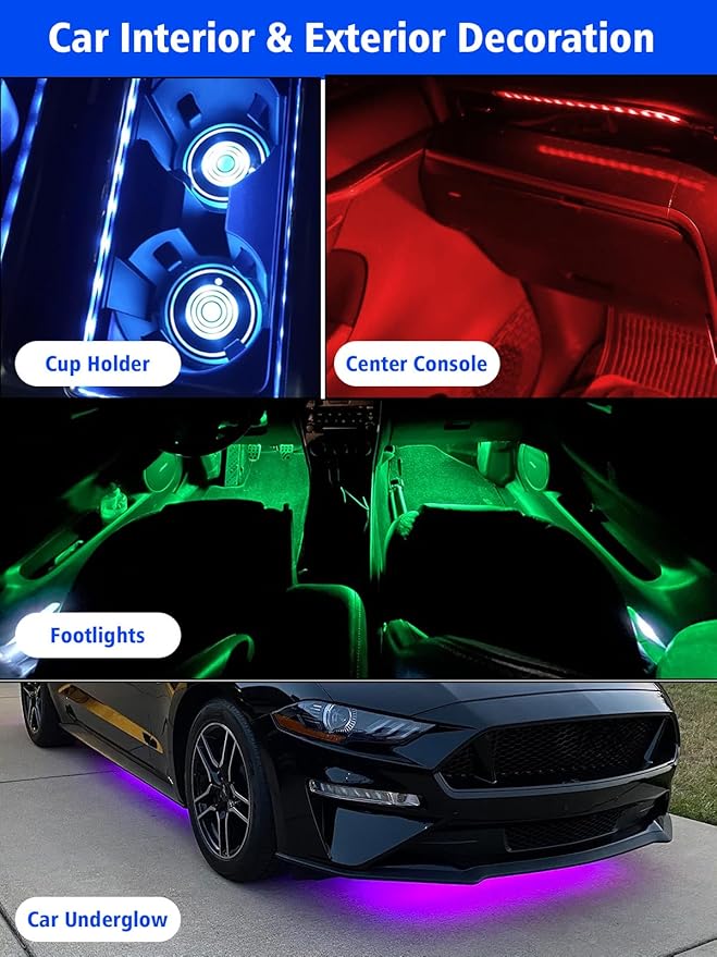 YM E-Bright 4Pcs Led Strip Lights for Car, 12inch Waterproof IP68 Car Underglow Strip Lights Decoration 18SMD 12V Led Interior Exterior Lights Strip for Cars Motorcycles Truck Golf Cart Boat - Red