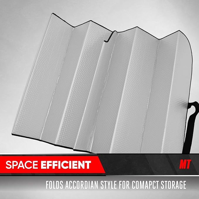 Motor Trend Gray Accordion Folding Car Windshield Sun Shade - Blackout Sun Visor for Car Windshield - Foldable Jumbo Sunshade and Front Window Truck Sun Screen for UV Sun Protection - 66 x 27
