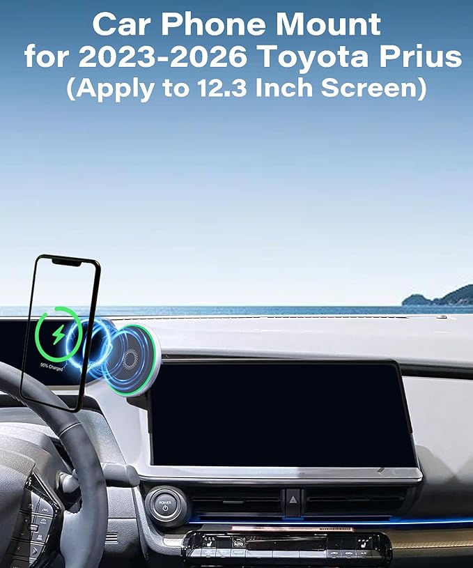 Car Phone Holder for 2023 2024 2025 2026 Toyota Prius Accessories 15W Fast Wireless Charger Screen Fixed Clip Cell Phone Mount Hands-Free 360 Degree Rotation (12.3 Inch)