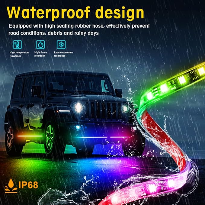 Car Underglow Kit, 12V 6 pcs RGB Led Lights Strip Neon Ambient Sets with Turn Signal for Cars, SUV, Truck Exterior Chassis Colorful Glow Accessories Controlled by APP, Sync to Music