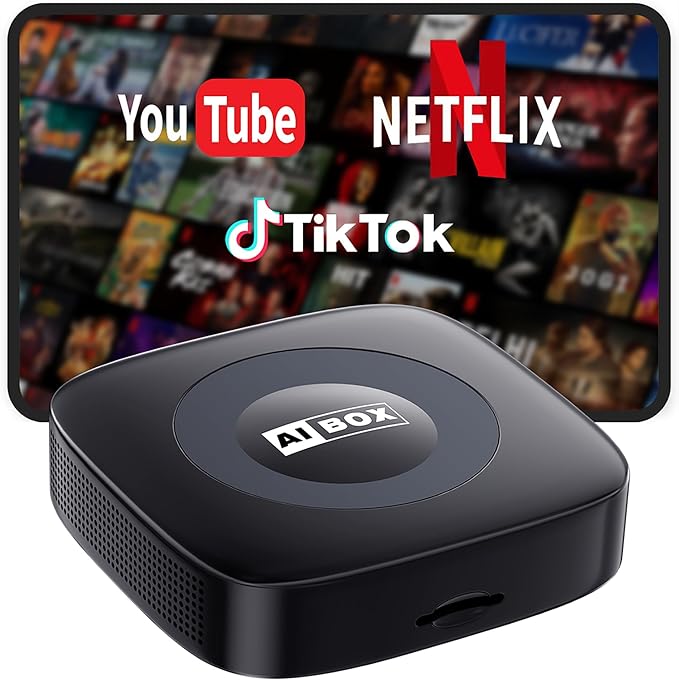 Ai Magic Box for Streaming Netflix/YouTube/TikTok, Wireless CarPlay Adapter Dongle Support TF Card for OEM Wired Car Play & Android Auto Cars