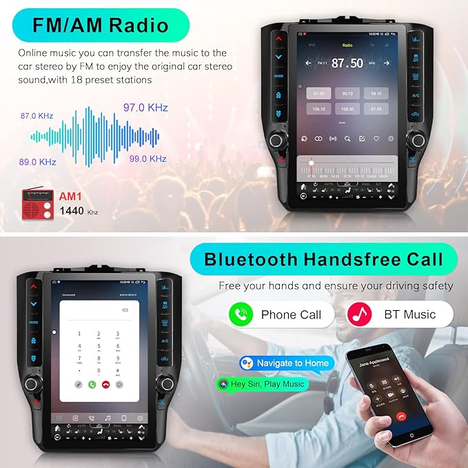 8 Cores 4+64G Radio Upgrade, 2019-2024 for Dodge Ram 1500 2500 3500 Truck Radio Upgrade,12.1 inch Vertical Touchscreen Support Wireless CarPlay Android Auto GPS Bluetooth FM SWC(Inches, 12)
