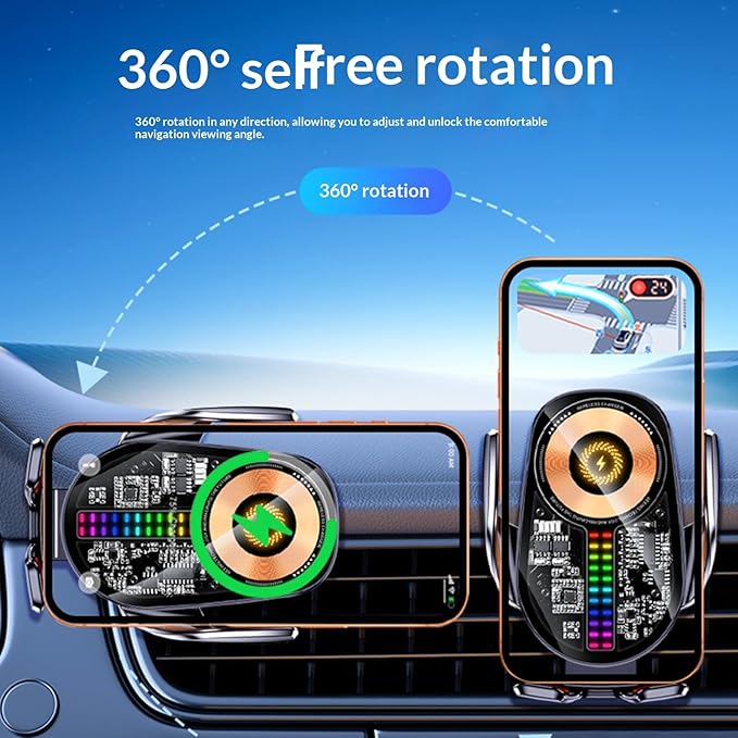 Wireless Car Charger,15W Car Phone Holder Mount，360°Rotation Vent Phone Mount for Car，Car Phone Holder Mount Wireless Charging Universal Compatibility with All Wireless Charging Smartphones (Black)