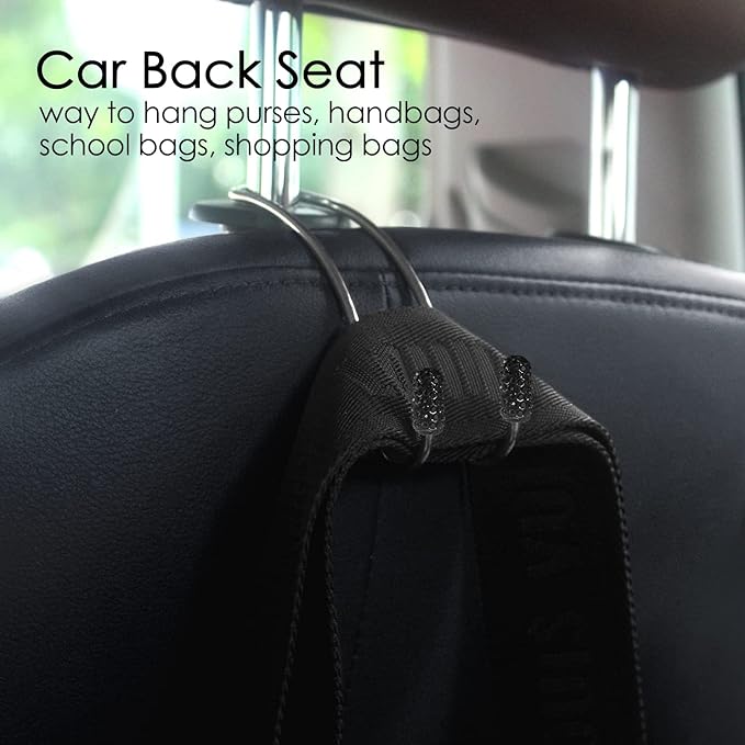 Guoord 【2024 Upgraded】 Car Headrest Hooks Decorations, 2 Pcs Bling Purse Hook Hangers, Auto Hooks Car Hangers and Durable Backseat Holder, Storage Universal for SUV Truck Vehicle (Black)