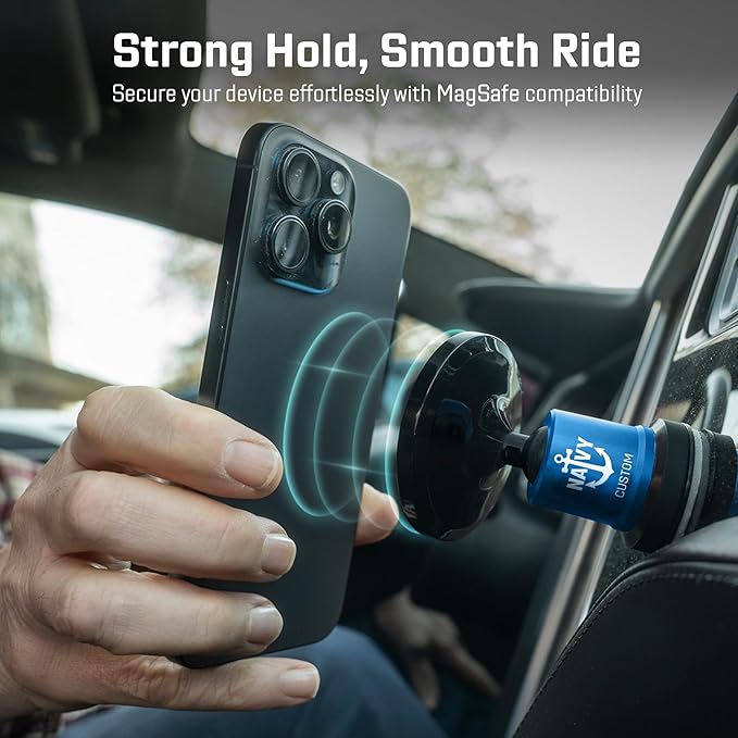 Mob Armor MobNetic Maxx MS - Customized MagSafe Compatible Magnetic Phone Holder for Car, Personalized Phone Mount Made w/Heavy Duty Aluminum Metal, Works w/iPhones & Androids - Blue
