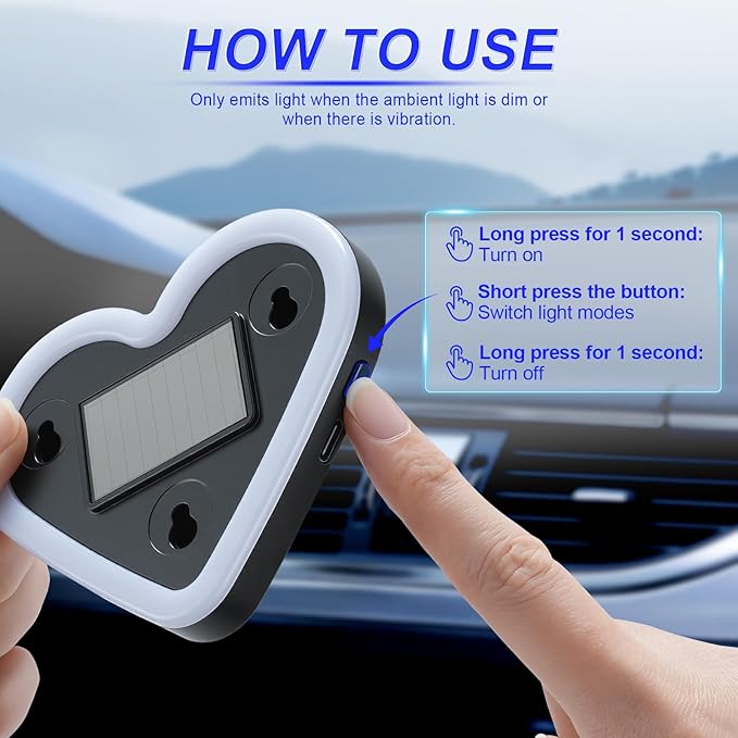 iFunyLED Car LED Interior Lights, Heart-Shaped Ambient Light for Windows, 5 Lighting Modes, Charging Through Type-c and Solar Energy, Car Decorations for Women Men, Pack of 2, (Blue)