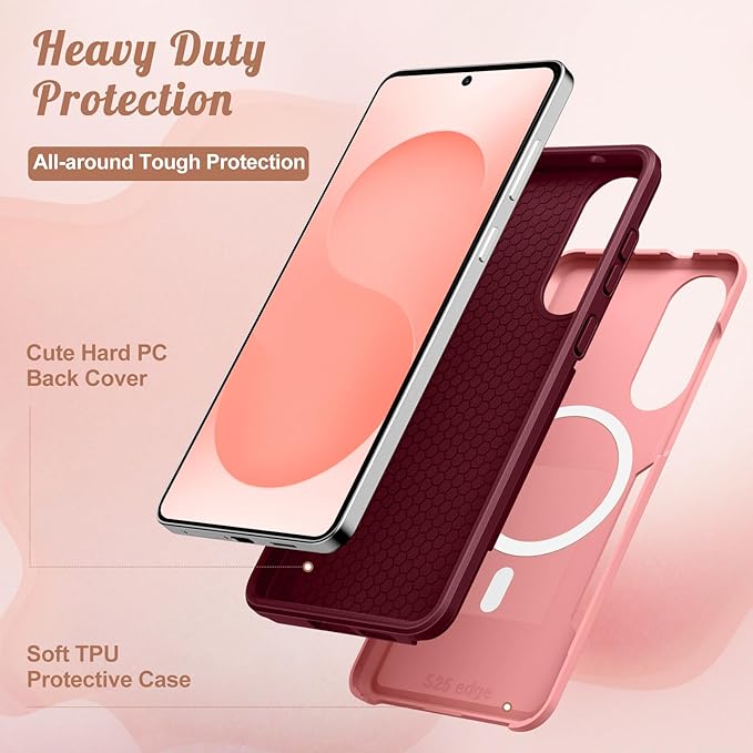 for Samsung Galaxy S25 Edge Case - Compatible with MagSafe Women Girls Cute Magnetic Protective Phone Cover Girly Flowers Blossom Heavy Duty Shockproof Design for Samsung S25 Edge Case