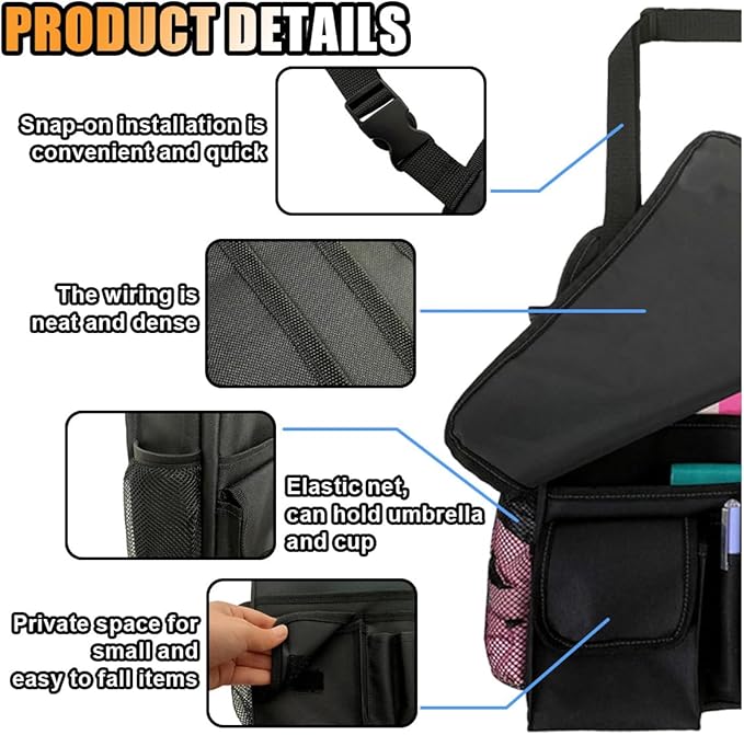 Car Front Seat Organizer, Car Backseat Organizer with Adjustable Shoulder Strap, Passenger Seat File Storage Bag with Dedicated Laptop Tablet Holder Cup Holder for Car Law Enforcement (Black)