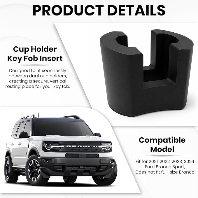 Key Fob Holder for Ford Bronco Sport 2021 2022 2023 2024 2025 Center Console Cup Holder Insert Key Organizer Interior Accessories for Bronco Sport
