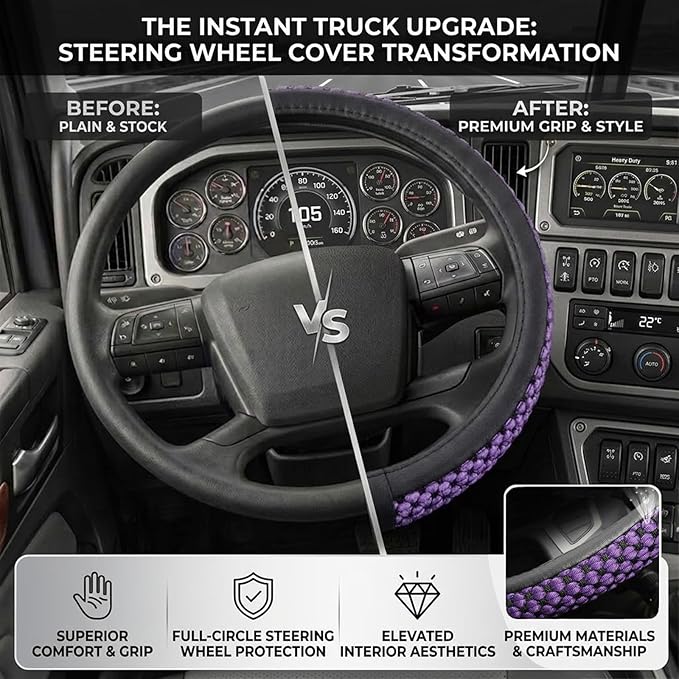 Size 16-20 Inch Ice Silk Ventilation Multi-Style Comfy Grip Steering Wheel Cover for Truck, Bus, Big Rig Trucker,SUV， Anti-Slip Design 16-20 Inch (Purple, 17)