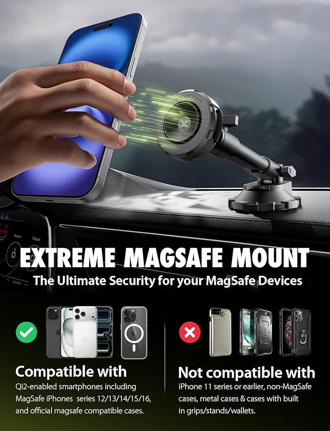 Bracketron MagAlign X Pro - Magsafe Car Phone Mount for Truck with Extended Reach Arm for Dashboard & Windshield - Magnetic Phone Holders for Your Car for iPhone 17 Pro Max 16 15 14 13 12 Plus