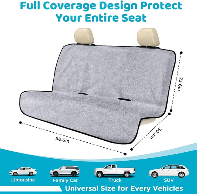 Back Seat Cover Waterpoof Rear Bench Towel Seat Cover for Gym Swimming Surfing Running, Non-Slip Rear Seat Protector Ufor Universal Anti-Slip Car Truck SUV Seat (Bench Gray)