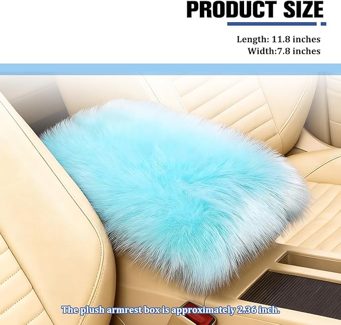 Car Center Console Cover, Fluffy Soft Vehicle Middle Console Arm Rest Cushion Pad, Furry Automotive Interior Armrest Seat Box Protector Decoration Accessories, Universal Fit (Light Blue)