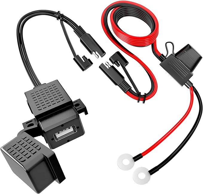 Nilight Waterproof Motorcycle USB 3.1Amp Quick SAE to USB Charger Adapter O Ring Terminal Cable Harness with Inline 5Amp Fuse Handlebar for Mobile Devices GPS