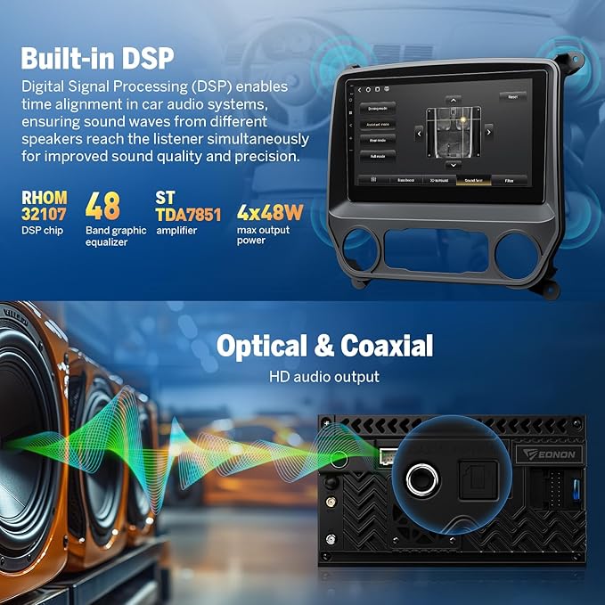 Eonon GMSX6S2 Car Stereo for Chevy Chevrolet Silverado/GMC Sierra 2014-2018, 2015 Silverado Radio CarPlay & Android Auto Head Unit, 10.1" QLED Car Radio with Bluetooth, SWC, 6+64GB -(QCM6225-AD)