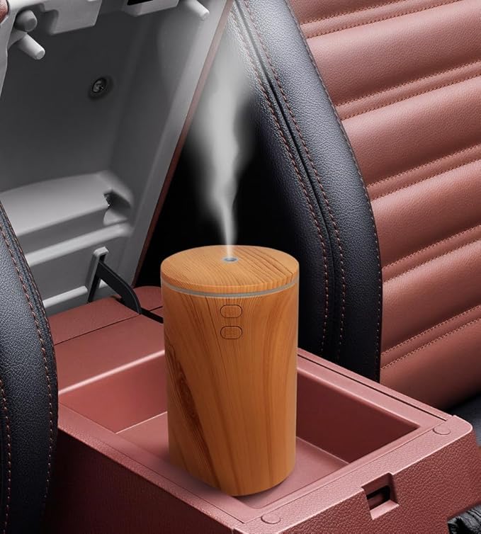 USB car Aromatherapy Machine, air humidifier, ultrasonic Aromatherapy Diffuser, with 7 Color LED Lights, Suitable for Cars, Offices, Travel, Household Cars (Light Wood Grain Color)