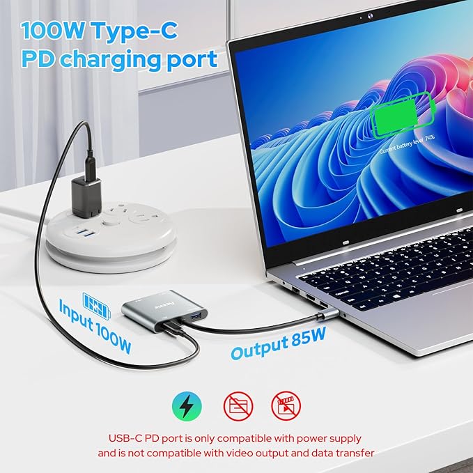 USB C to Dual HDMI Adapter 4K@60Hz, 4 in 1 Type-C Digital AV Multiport Adapter with 100W PD Fast Charge & USB-A Port, USB-C Hub for iPhone/MacBook Pro Air/iPad/Chromebook/Surface/Samsung and More