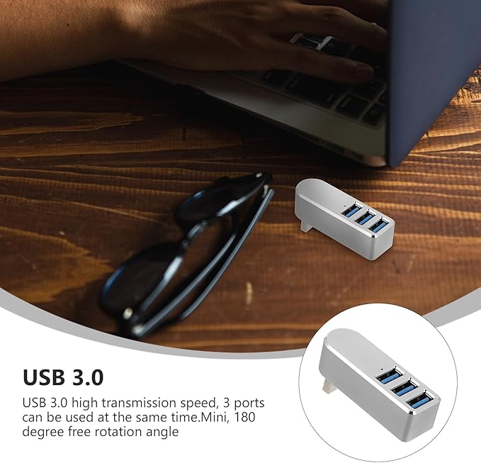 SEWACC Rotatable USB Hub Aluminum Alloy Expander for Phone Laptop Computer Accessories with Angle Wide Compatibility for USB Drive Keyboard Mouse Camera