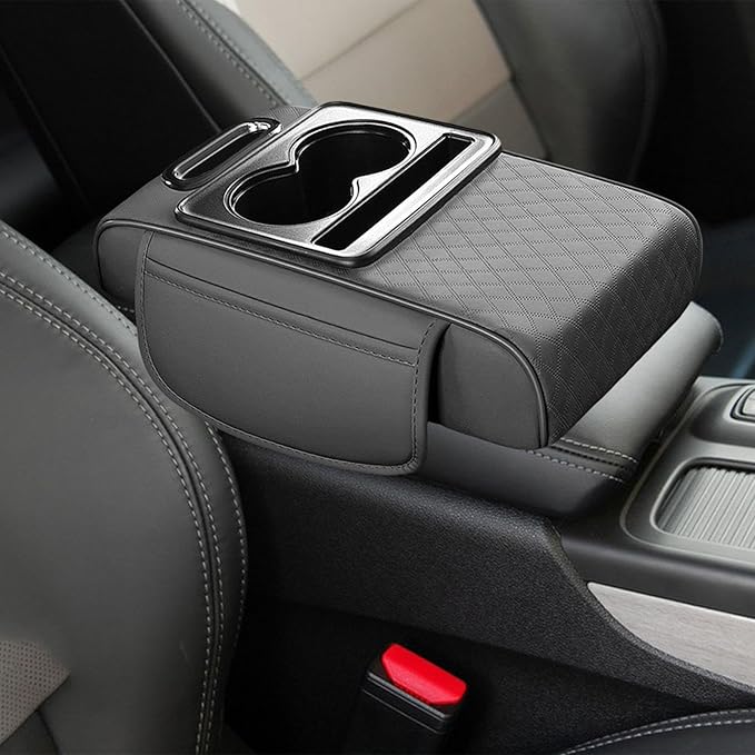 Car Center Console Pad PU Leather Armrest Organizer with Tissue Box Slot for Vehicles, Style K