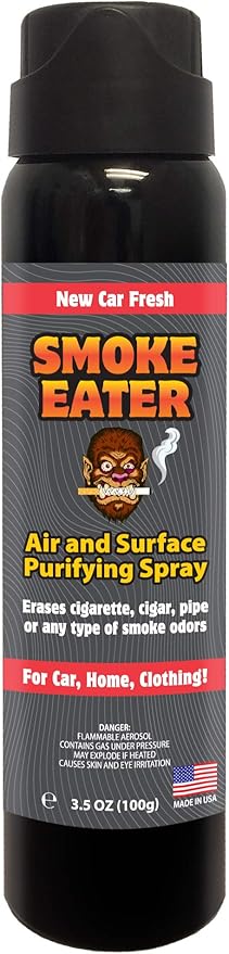 Smoke Eater Odor Eliminator Aerosol Spray, New Car Fresh, 3.5 oz — Tea Tree Oil Breaks Down Smoke at the Molecular Level