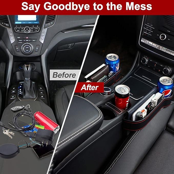 MORDEN MS 2 Pack Car Seat Gap Filler Organizer, Automotive Front Seat Storage with Cup Holder, Auto Console Side Extra Storage Boxes - Passenger & Driver Side