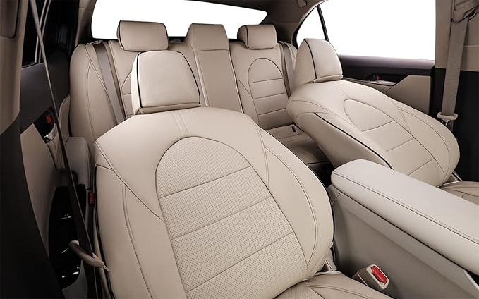 EKR Camry Seat Covers for Toyota Camry TRD 2020 2021 2022 2023 2024,Waterproof Truck Seat Cushion Protectors,Leather Car Seat Cover Full Set -Faux Leather (Beige)