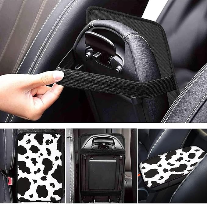Dreaweet Stylish Cow Print Auto Center Console Pad,Car Armrest Pad Car Armrest Seat Box Cover Protector for Most Vehicle, SUV, Truck, Car