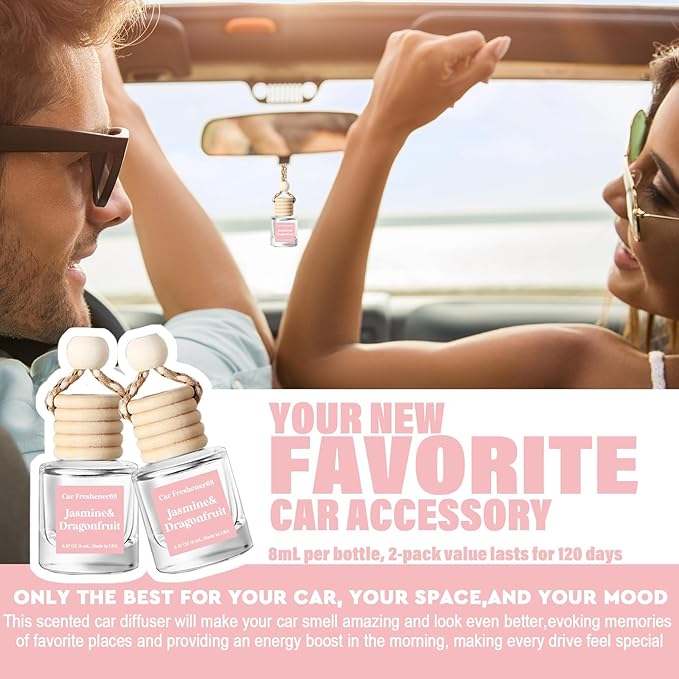 C Classy Car Air Freshener Hanging 2 Pack, Jasmine Essential Oil Diffuser, Long-Lasting Fragrance, Cute Car Accessories for Women & Men, Made in USA