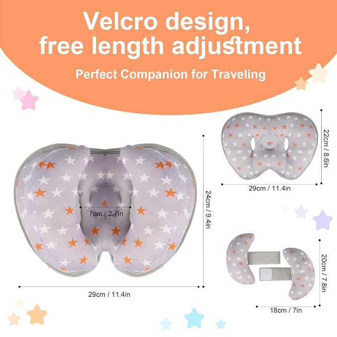 KAKIBLIN Baby Head Neck Support Pillow, 2 in 1 Banana Neck Pillow for Baby, Babies Travel Pillow for Stroller Neck Support for Newborn, Adjustable Head Pillow for Kids (Pentagram)