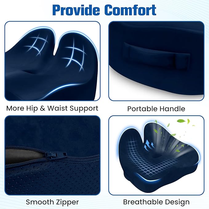 Seat Cushion, Chair Cushions for Office Chairs/Desk Seats/Wheelchair - Hip&Sciatica&Tailbone Pain Relief Memory Foam Office Chair Cushion for Long Sitting Office Workers (Blue, X-Large)