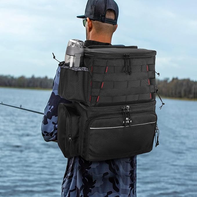 MATEIN Fishing Backpack, Water Resistant Tackle Storage Bag with Rod Holders & Cooler, Fishing Gifts for Men