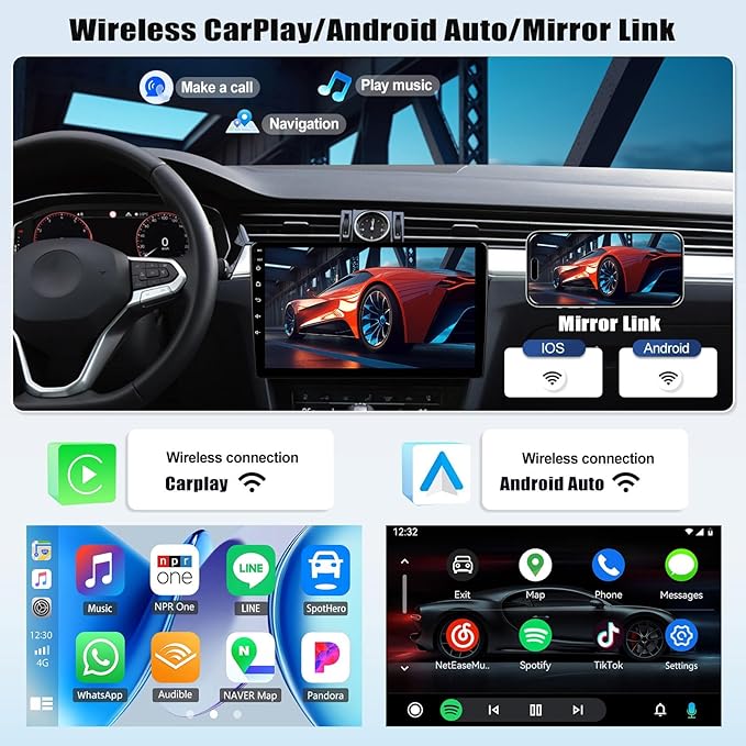 6+128G 8 Core Android 15 Car Radio Stereo for Honda Civic 2006 2007 2008 2009 2010 2011 with Wireless CarPlay Android Auto, 10.1'' Touchscreen with WiFi GPS Mirror Link Bluetooth FM RDS DSP EQ SWC