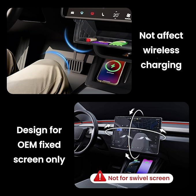 for Tesla Model Y Juniper Under Screen Storage Organizer 2025-2026/Model 3 Highland 2024-2026, Hideable Center Console Organizer Tray for Tesla Model Y Juniper Accessories, Black