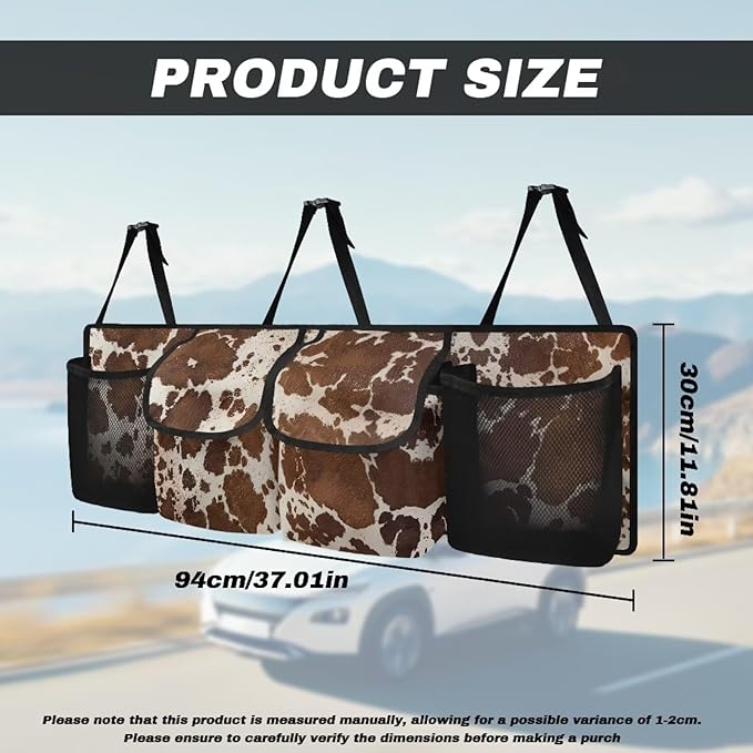 Brown Cow Print Car Trunk Organizer with 4 Storage Bags Hanging Waterproof Car Back Seat Organizer for SUV,Truck,Van Collapsible Cargo Bag