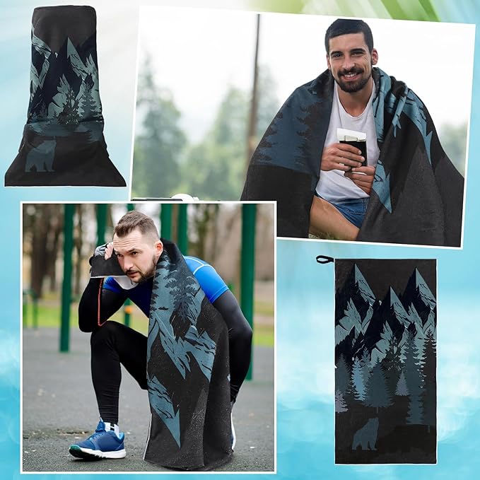 Hahafelt Car Seat Towel Covers Christmas Car Accessories Gifts Athletic Running Towel Performance Microfiber Post Workout Sweat Washable Cover Non Slip for Seat Outdoor Sport(Bear Ridge)