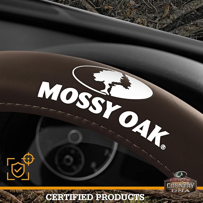 Mossy Oak Camo Steering Wheel Cover, Durable Grip Car Steering Cover, Universal Fit 14.5"–15.5" - Made with Premium Brown PVC Leather and Cotton Fabric, Anti-Slip - Official Licensed Product