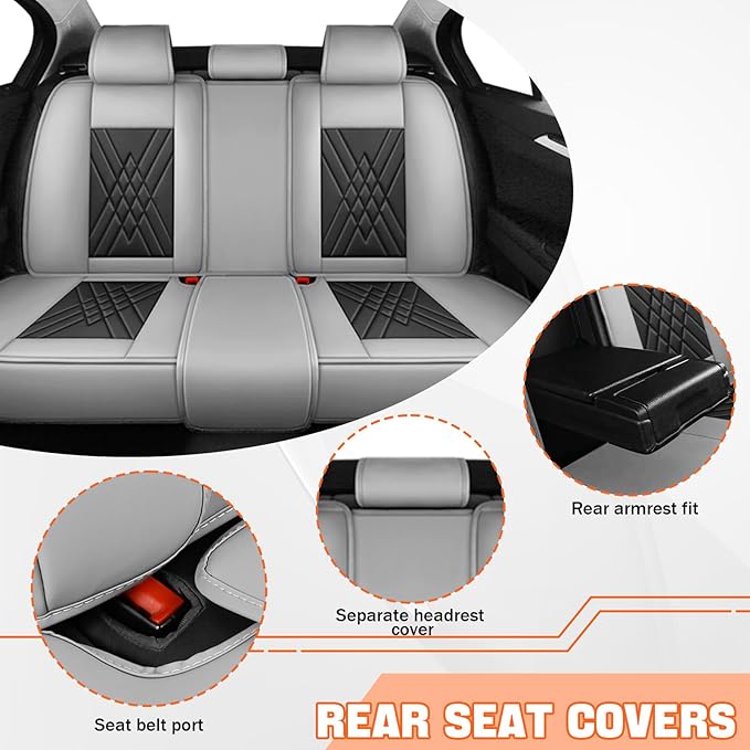 Car Seat Covers Compatible with Toyota Camry 2012-2026 Durable Waterproof Automotive Seat Covers Stretchable Fabric Material,Airbag Compatibility,Premium Nappa Leather(Black Gray,Full Set with Pillow)