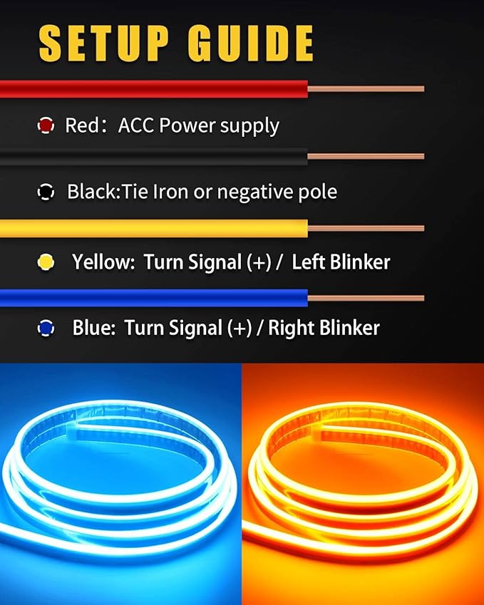Sequential Turn Signal Light Strip Dynamic Scan Start Up Led Hood Lights Flexible DRL Daytime Running Light for Car,Truck,SUV,Dual Color Ice Blue Amber Flowing Switchback 12V 79inch/2M (1Set)
